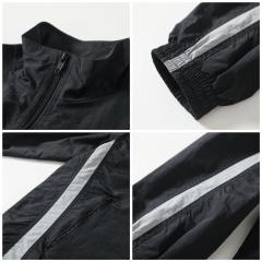 BLCG Stand Collar Zip Up Windbreaker Jacket, Black Side Dual Grey Stripe Lightweight