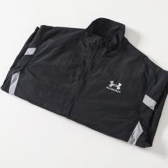 BLCG Stand Collar Zip Up Windbreaker Jacket, Black Side Dual Grey Stripe Lightweight
