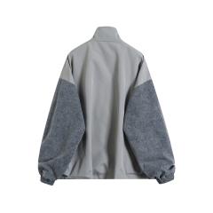 BLCG Stand Collar Zip Up Windbreaker Jacket, 3-Tone Color Block Graphic Jacket