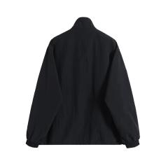 BLCG Stand Collar Zip Up Windbreaker Jacket, Black Side Dual Grey Stripe Lightweight