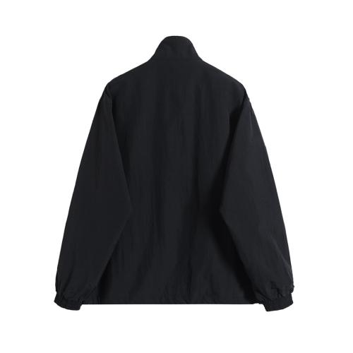 BLCG Stand Collar Zip Up Windbreaker Jacket, Black Side Dual Grey Stripe Lightweight