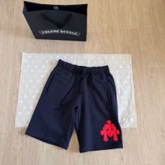 1:1 Top Quality CH Gothic CH Logo Heather Gray Sweat Shorts Elastic Drawstring Waist