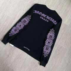 1:1 Quality CH Purple Glitter Ornate Floral Scroll Sleeve Print Horseshoe Logo T-Shirt