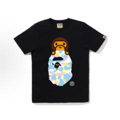 Bape Baby Milo Pastel Camo Ape Head Graphic T-Shirt Black White