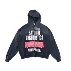 SATOSHI NAKAMOTO Vintage Washed Dark Grey SATOSHI CYBERNETICS Zip Hoodie
