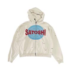 SATOSHI NAKAMOTO Vintage Washed Off White SATOSHI NAKAMOTO Zip Hoodie