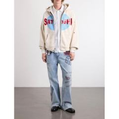SATOSHI NAKAMOTO Vintage Washed Off White SATOSHI NAKAMOTO Zip Hoodie