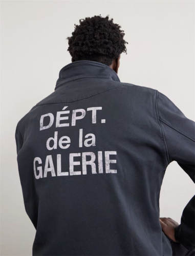 1:1 Top Quality Gallery Dept Black Collared Zip Jacket Dépt de la Galerie Front & Back Distressed Logo Streetwear Jacket