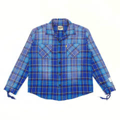 1:1 Top Quality Gallery Dept Blue Plaid Flannel Shirt Distressed Frayed Edge Long Sleeve Check Shirt