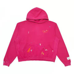 1:1 Top Quality Gallery Dept Hot Pink Paint Splatter Hoodie Vintage Washed Back Orange Logo Pullover Hooded Sweatshirt