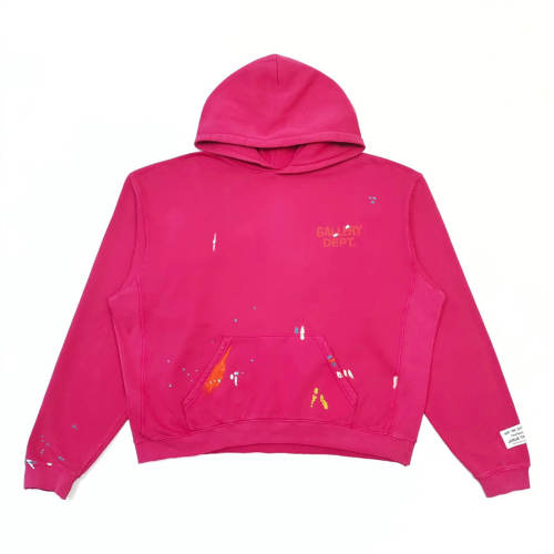 1:1 Top Quality Gallery Dept Hot Pink Paint Splatter Hoodie Vintage Washed Back Orange Logo Pullover Hooded Sweatshirt