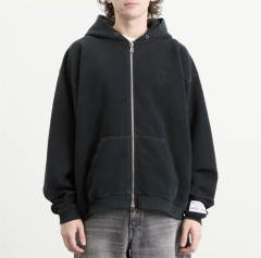 1:1 Top Quality Gallery Dept Black Zip Up Hoodie Vintage Washed Embossed Logo Full Zip Hooded Jacket