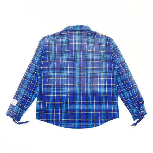 1:1 Top Quality Gallery Dept Blue Plaid Flannel Shirt Distressed Frayed Edge Long Sleeve Check Shirt
