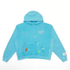 1:1 Top Quality Gallery Dept Turquoise Paint Splatter Hoodie Vintage Washed Distressed Logo Hooded Sweatshirt