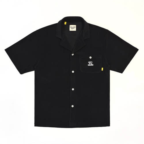 1:1 Top Quality Gallery Dept Black Terry Cloth Camp Collar Short Sleeve Shirt
