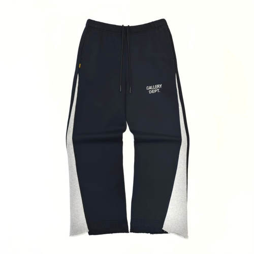 1:1 Top Quality Gallery Dept Black Grey Side Stripe Sweatpants Raw Frayed Hem Wide Leg Logo Drawstring Jogger Pants