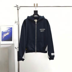 1:1 Top Quality Gallery Dept Black Gray Color Block Full Zip Hoodie Chest Logo Contrast Panel Zip Up Hooded Jacket