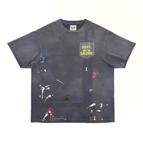 1:1 Top Quality Gallery Dept Washed Grey Paint Splatter Pocket Tee Dépt de la Galerie Yellow Logo T-shirt