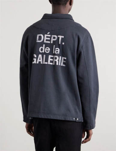 1:1 Top Quality Gallery Dept Black Collared Zip Jacket Dépt de la Galerie Front & Back Distressed Logo Streetwear Jacket