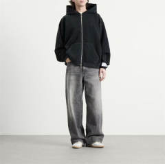 1:1 Top Quality Gallery Dept Black Zip Up Hoodie Vintage Washed Embossed Logo Full Zip Hooded Jacket