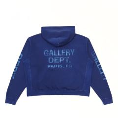 1:1 Top Quality Gallery Dept Paris FR Vintage Washed Blue Zip Up Hoodie, Distressed Logo Full-Zip Streetwear Sweat Jacket