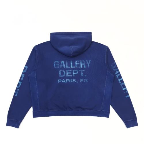 1:1 Top Quality Gallery Dept Paris FR Vintage Washed Blue Zip Up Hoodie, Distressed Logo Full-Zip Streetwear Sweat Jacket