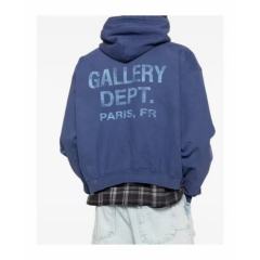1:1 Top Quality Gallery Dept Paris FR Vintage Washed Blue Zip Up Hoodie, Distressed Logo Full-Zip Streetwear Sweat Jacket