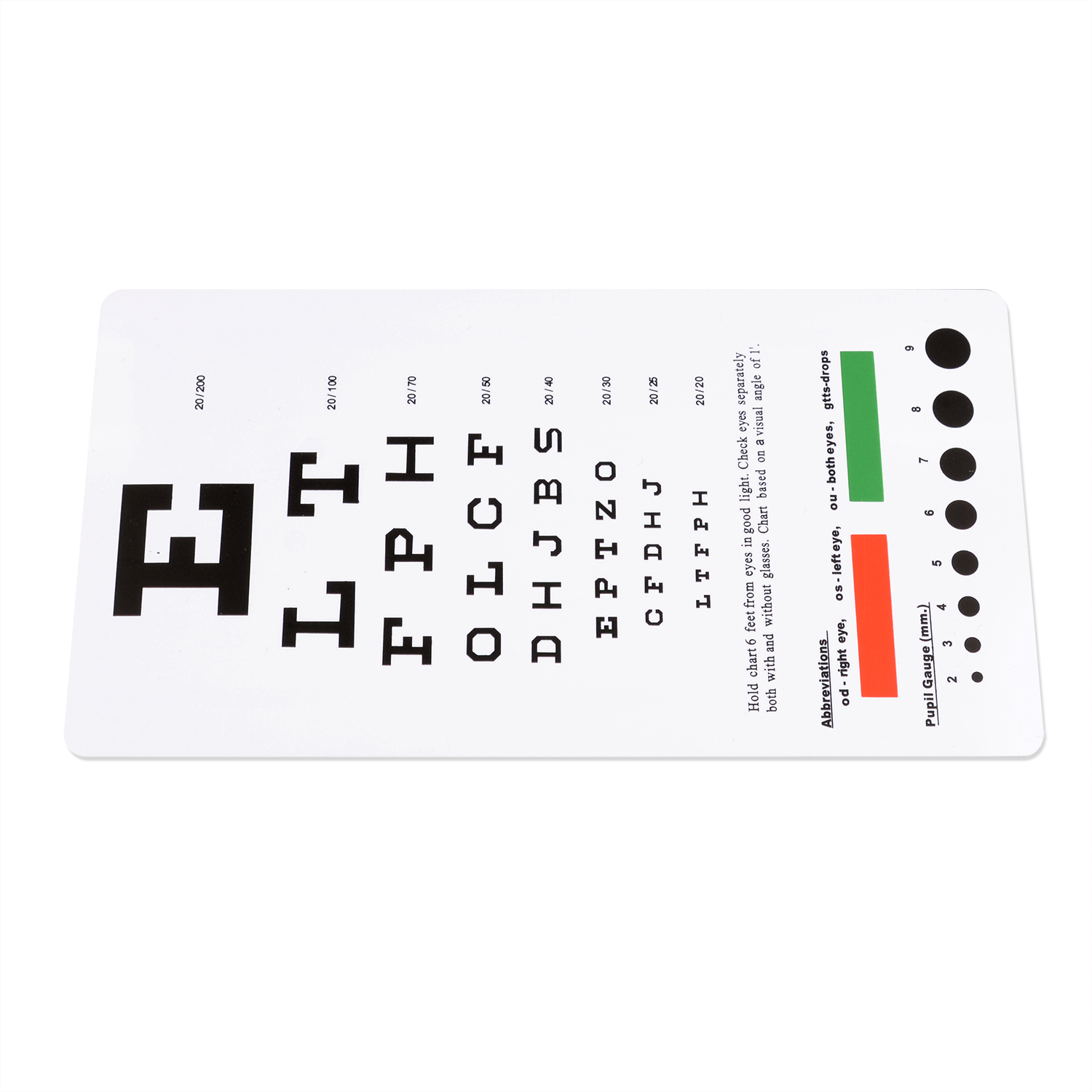 Printable Snellen Eye Test Chart, 6 Feet, Plastic