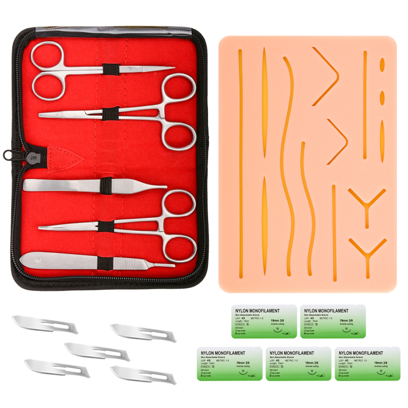 Basic Suture Kit - Silicone Suture Pad & Suture Instruments & Set