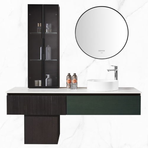 Monarch luxury style gray wall-mounted bathroom cabinet with mirror ash wood slate bathroom cabinet