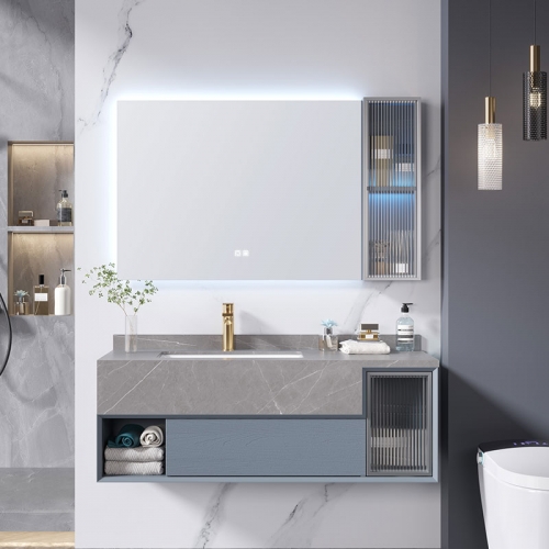 Monarch wall-mounted grey bathroom cabinet with mirror