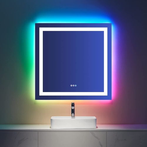 Miroir de salle de bain avec lumière anti-buée dimmable rétro-éclairage RVB éclairage avant miroir de courtoisie de salle de bain