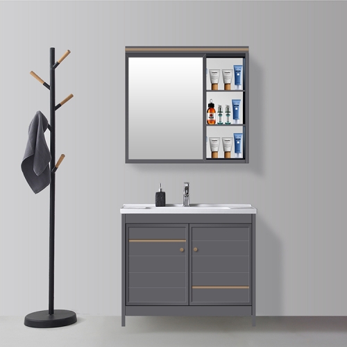 PVC-Platte wasserdichter wandhängender Badezimmer-moderner Schrank-Eitelkeit mit Spiegel und keramischem Becken