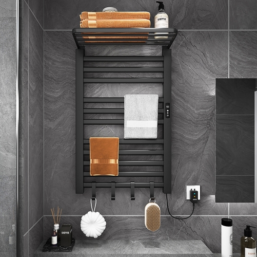Toalheiro aquecido elétrico preto montado na parede para secador de banheiro aquecedor para toalhas de roupas