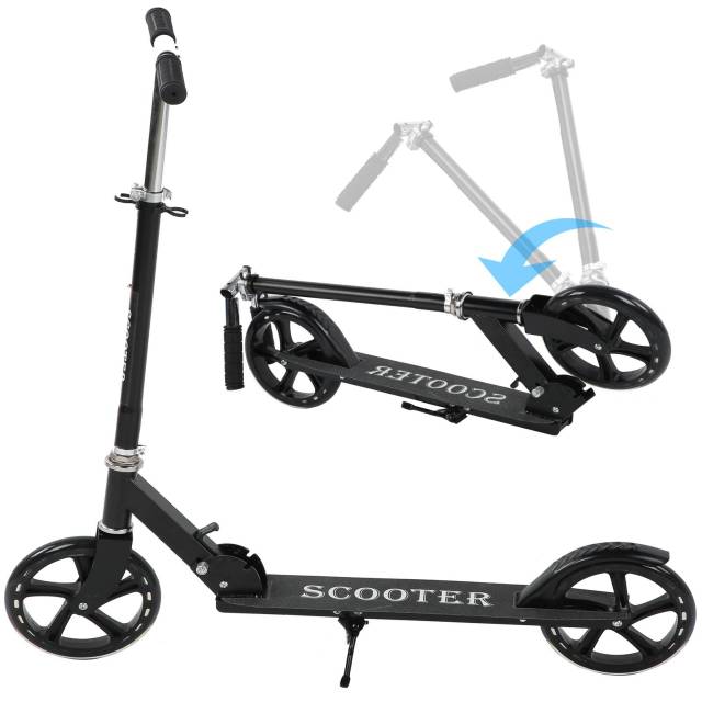 Children Foldable Scooter Adjustable Height Heavy Construction Scooter Black