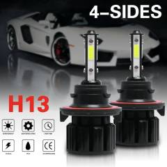4PCS 4-sided H13 COB LED Headlight Kit Hi/Lo Beam Bulb White 6000K