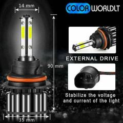 2 Pair 4 Sides LED Headlight 9007 6000K HB5 Hi/low Beams HID Bulbs