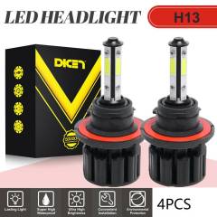 4PCS 4-sided H13 LED Headlight Bulb High Beam 6000K White