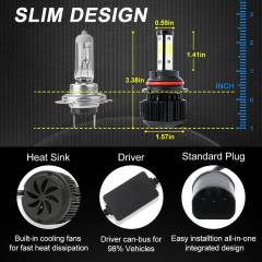 2PCS 4-sided 9007 LED Headlight High and Low Light Bulb Decoding