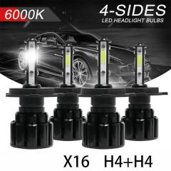 4PCS H4 9003 HB2 4-Side LED Headlight Bulbs Conversion Kit High Low Beam 6000K