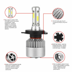2PCs Hi-Lo H4 HB2 9003 LED Headlight Bulbs 72W 8000LM 6500K Turbo Lamps Kit