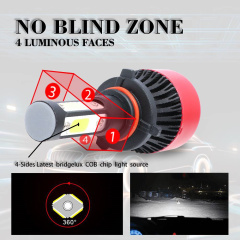 2X 9005 HB3 H10 LED Headlight 72W 16000LM 4-Side Replace Bulbs 6000K White Lamp