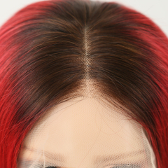 13x6 Lace Front Wig Virgin Human Hair Ombre #1B/Red Straight Bob Wig