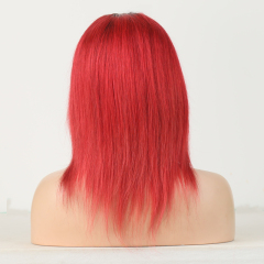 13x6 Lace Front Wig Virgin Human Hair Ombre #1B/Red Straight Bob Wig