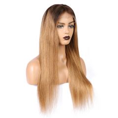 Long Ombre Brown Straight Human Hair Wigs HD Transparent Lace Front Wig