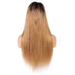 Long Ombre Brown Straight Human Hair Wigs HD Transparent Lace Front Wig