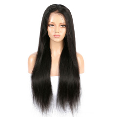 Black Long Straight Human Hair wigs HD Transparent Lace Front Wig