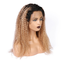 Afro Curly Brown Virgin Hair with Black Roots Wigs 13x6 Lace Front Wig Human Hair Wigs