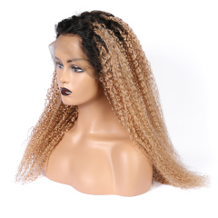 Afro Curly Brown Virgin Hair with Black Roots Wigs 13x6 Lace Front Wig Human Hair Wigs