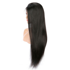 Black Long Straight Human Hair wigs HD Transparent Lace Front Wig